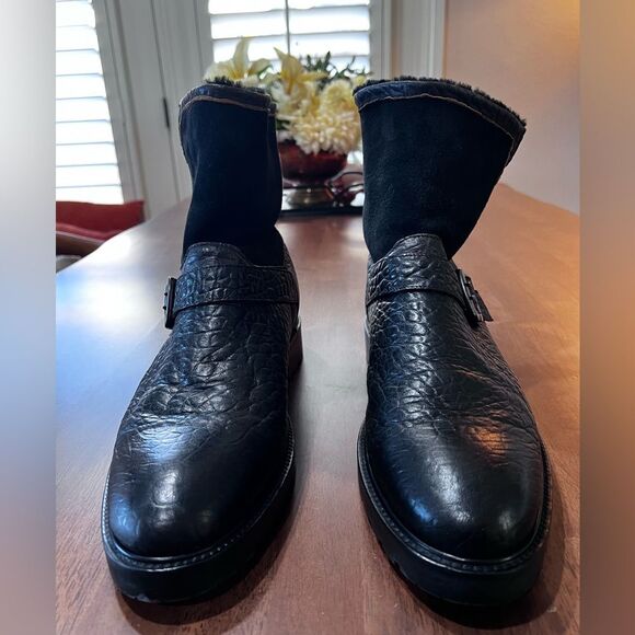 Ross & Snow Federico SP Black Moto Boots Shearling Lined Italian Leather 10.5 - Picture 9 of 10